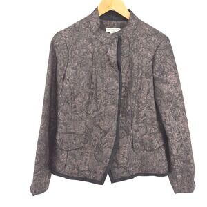 Coldwater Creek Shaped Jacquard Jacket Blazer‎ P8 Brown Quilted Lace Dark Floral
